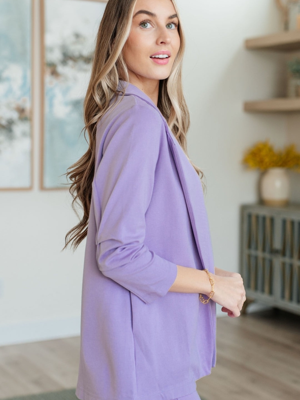 Dear Scarlett Lavender Open-Front Women's 3/4 Sleeve Magic Blazer Size XL Jacket - Picture 9 of 15